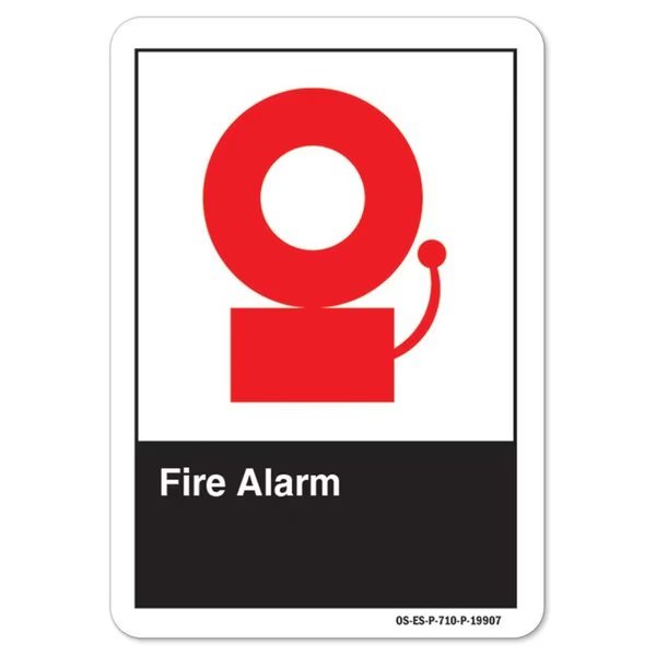 ANSI Emergency Sign, Fire Alarm, 14in X 10in Decal, 10